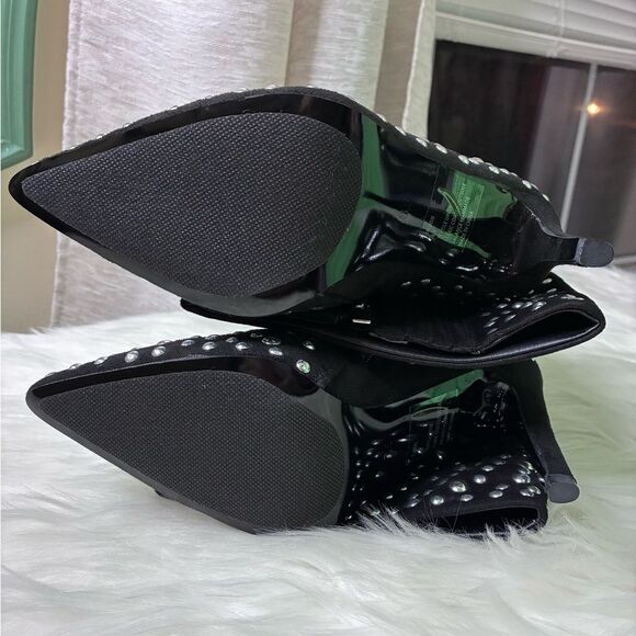 NIB Lauren Lorraine Haddie Silver Studded Knee High Black Stiletto Boots - Picture 7 of 12